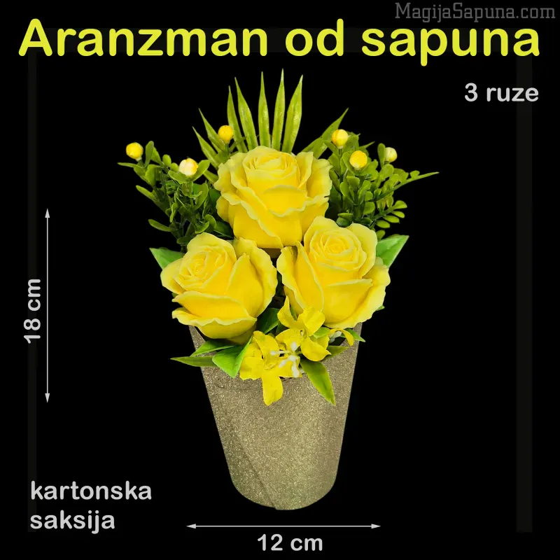 Tri žute ruže u ukrasnoj čaši