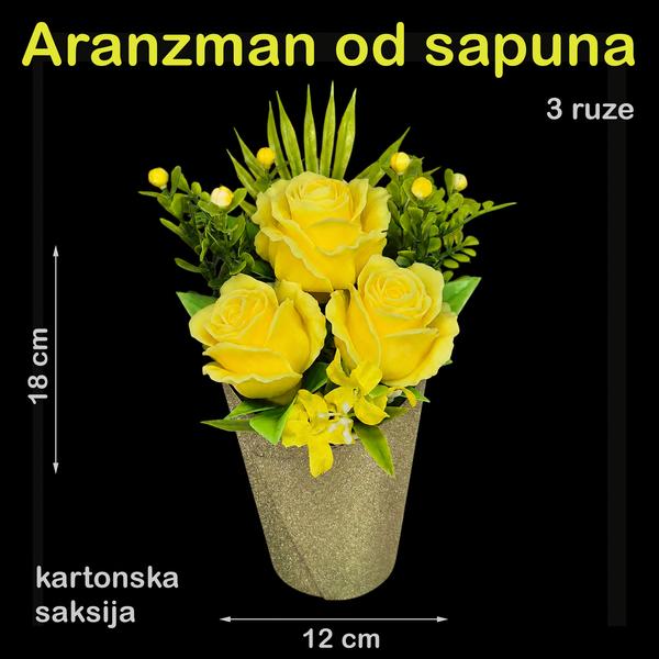 Tri žute ruže u ukrasnoj čaši