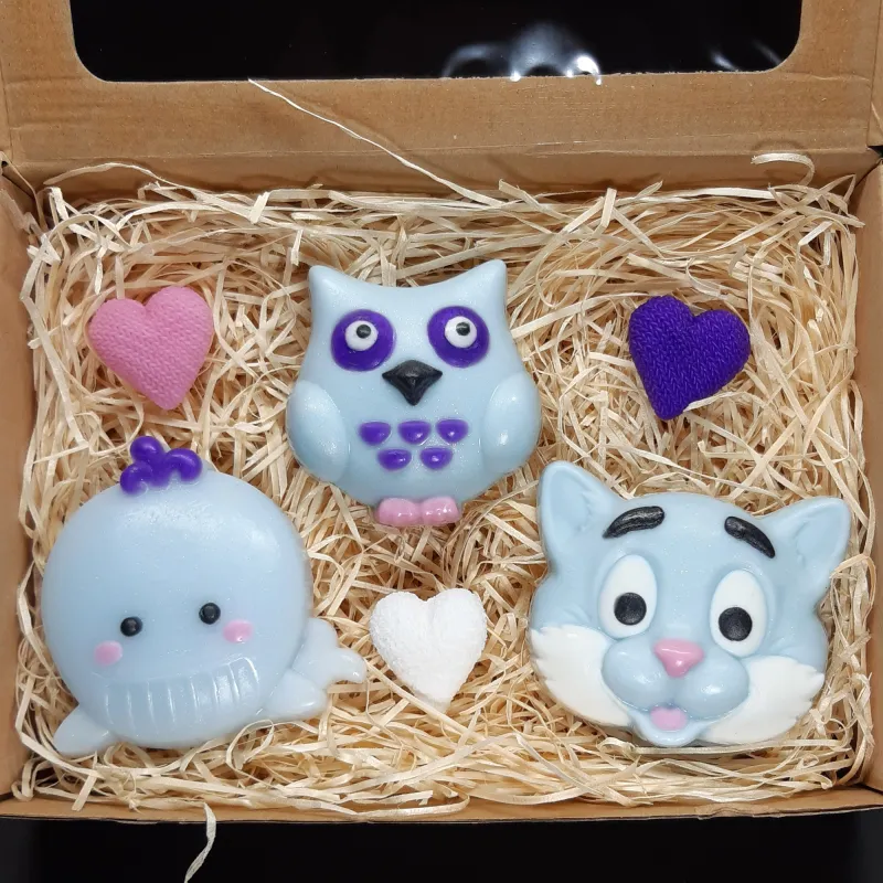 Sapunski set za decu: sova, kit i mačka