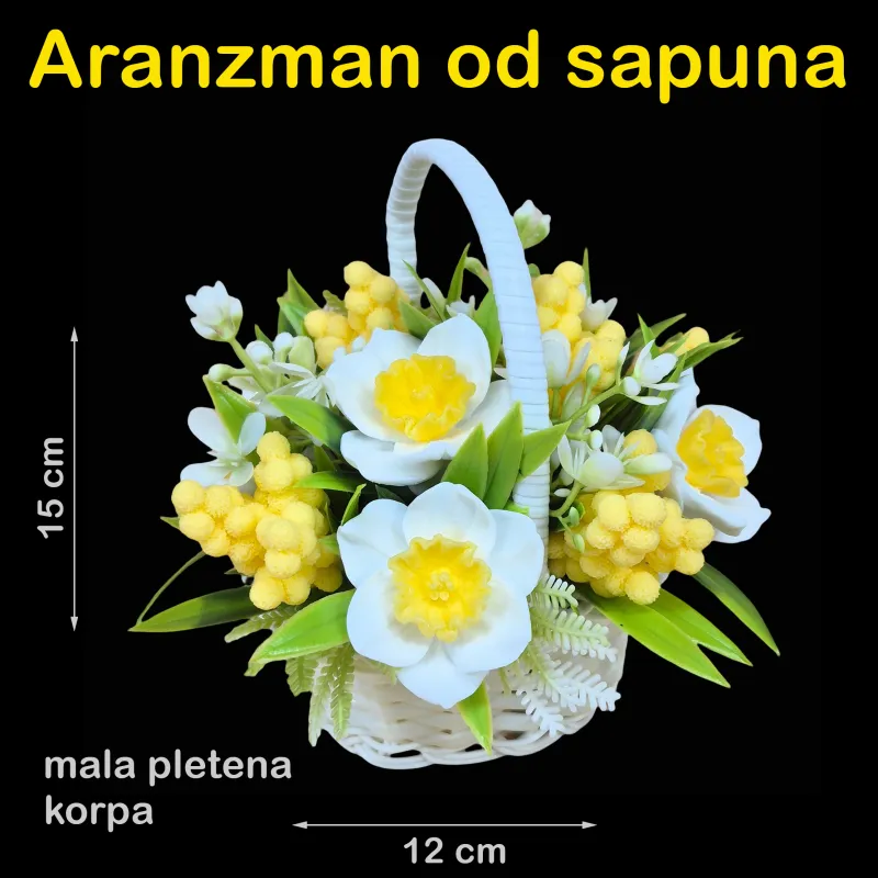 Aranžman od 11 sapunskih cvetova – narcisi i mimoza