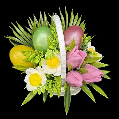 Aranžman za Uskrs u maloj pletenoj korpici