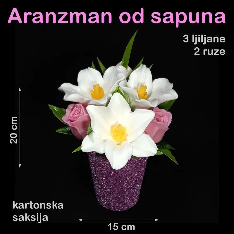 Ljiljani i ruže u kartonskoj saksiji