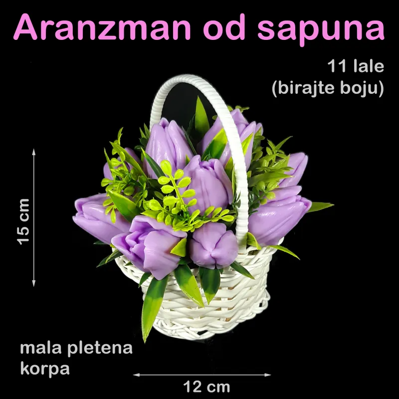 Mala pletena korpica sa 11 ljubičastih lala