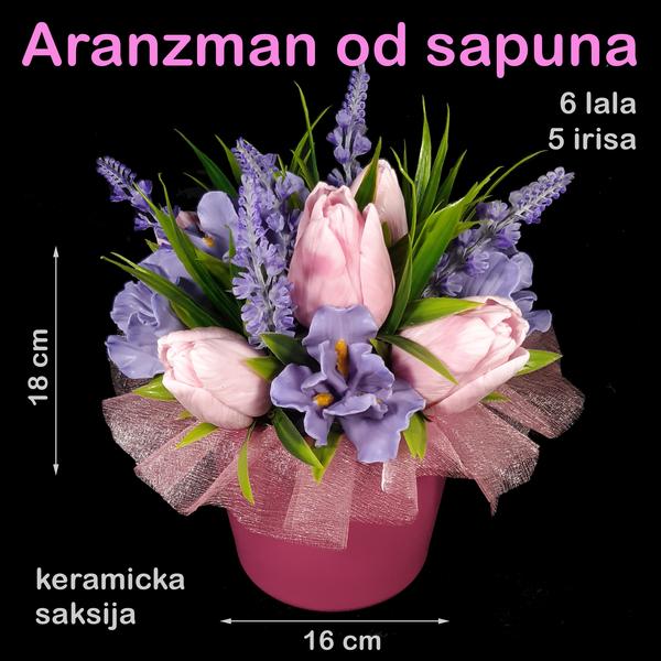 Aranžman od 11 sapunskih cvetova – lale i irisi