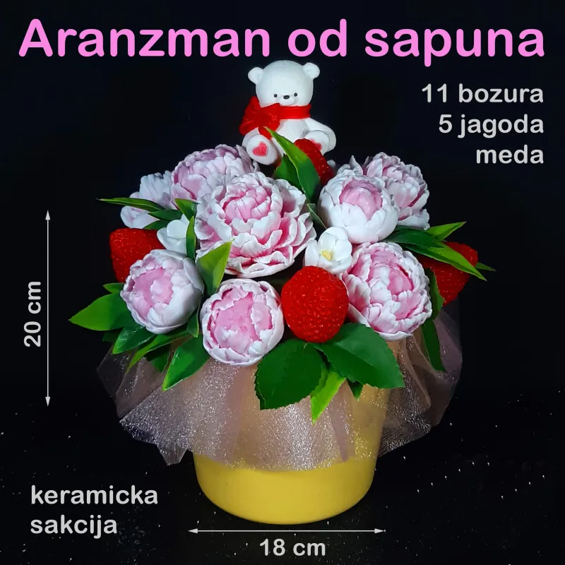 Ružičasti buket sa jagodama i medom