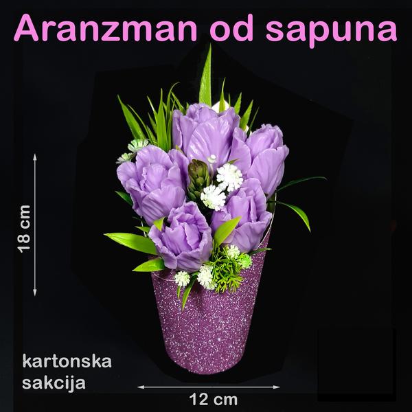 Pet ljubičasta lala u kartonskoj saksiji