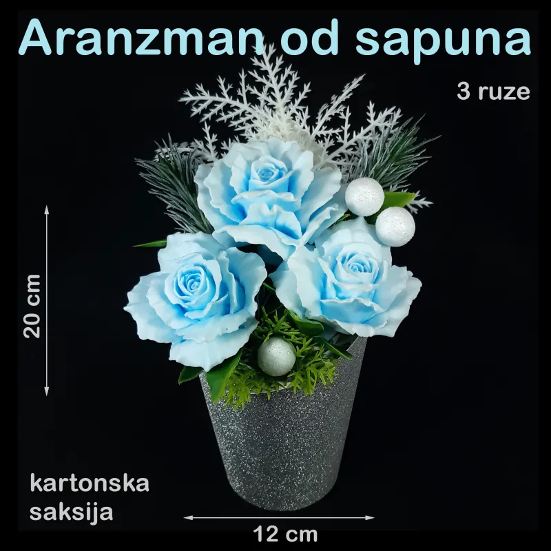 Novogodišnji aranžman – 3 nežne plave ruže
