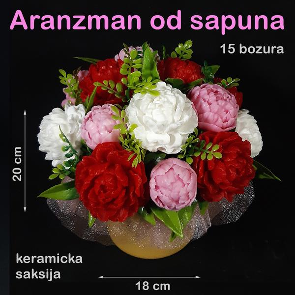 Buket od sapunskih božura – crveni, beli i roze