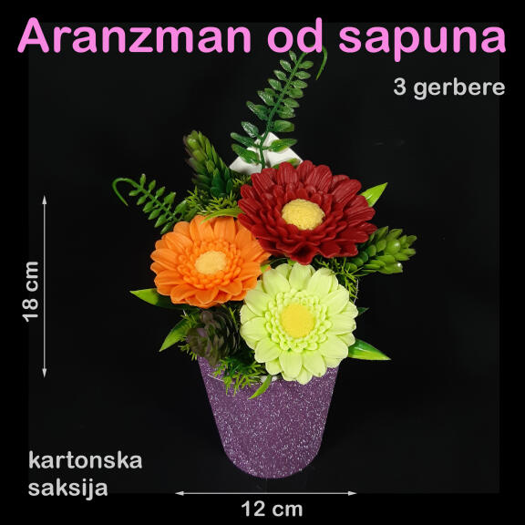 3 gerbere u elegantnoj kartonskoj saksiji