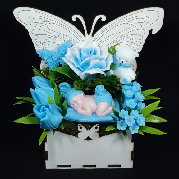 Aranžman od sapuna – “Dobro došao, mali prinče!” 👶💙